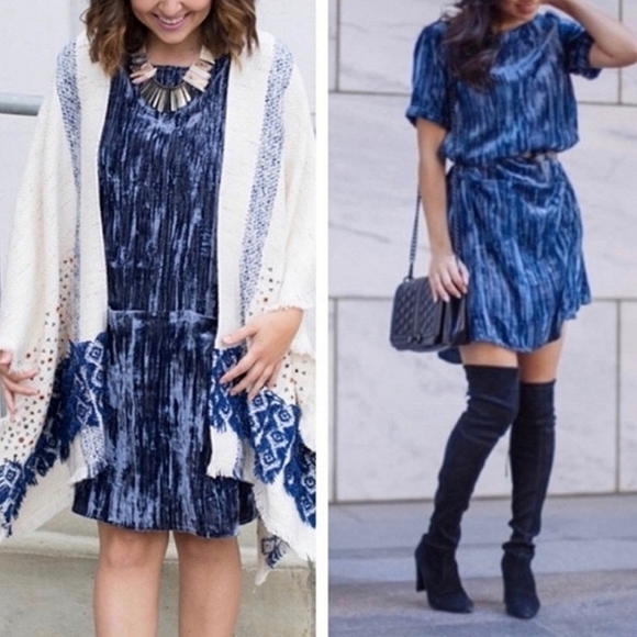 Anthropologie Floreat Women's Dress Blue Crinkled Crushed Velvet Size XS - Picture 2 of 7